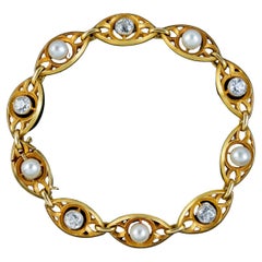 Antique Art Nouveau French Diamond Pearl Bracelet 18ct Gold 3ct of Diamond Circa