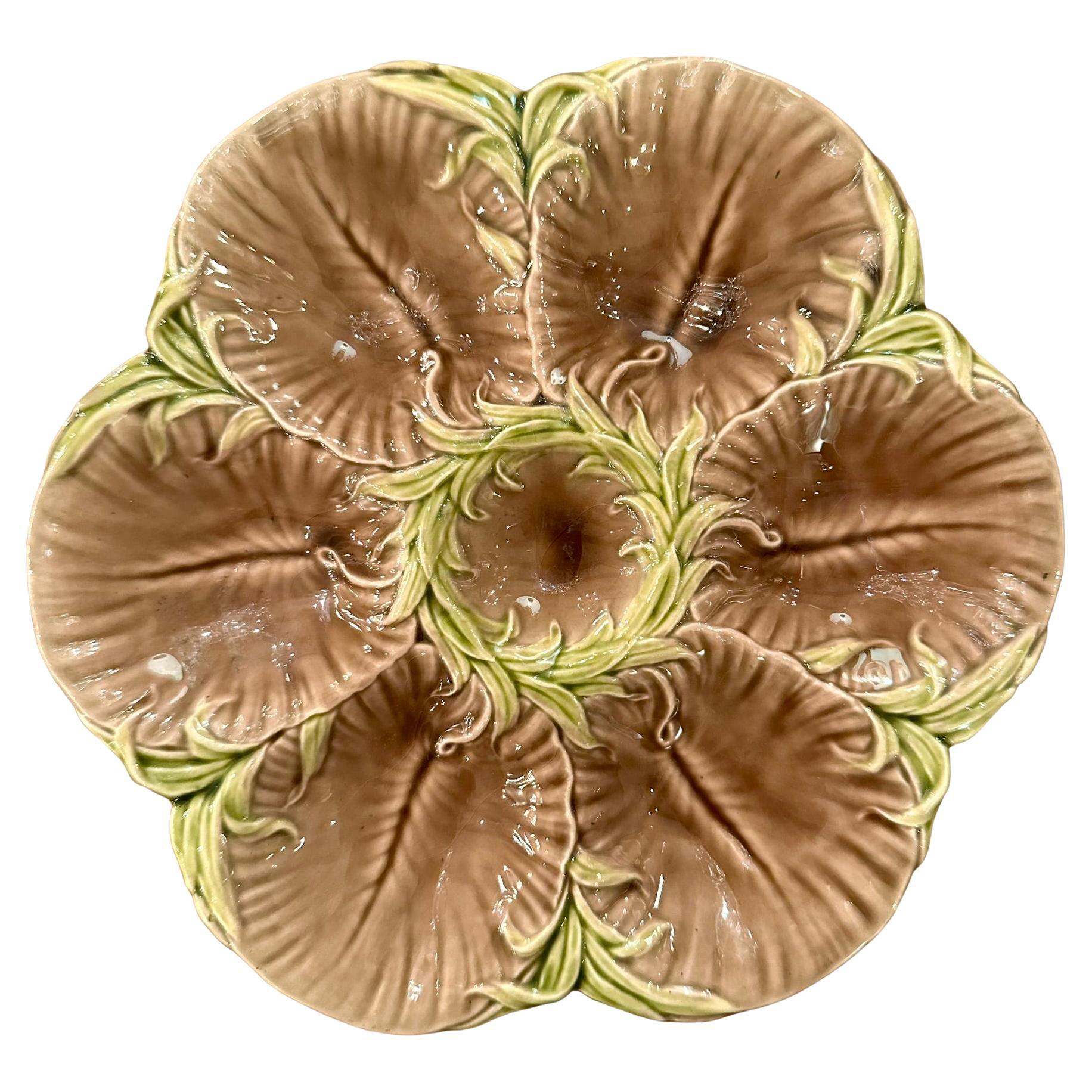 Antique Art Nouveau French Faience "Luneville" Porcelain Oyster Plate Circa 1900 For Sale