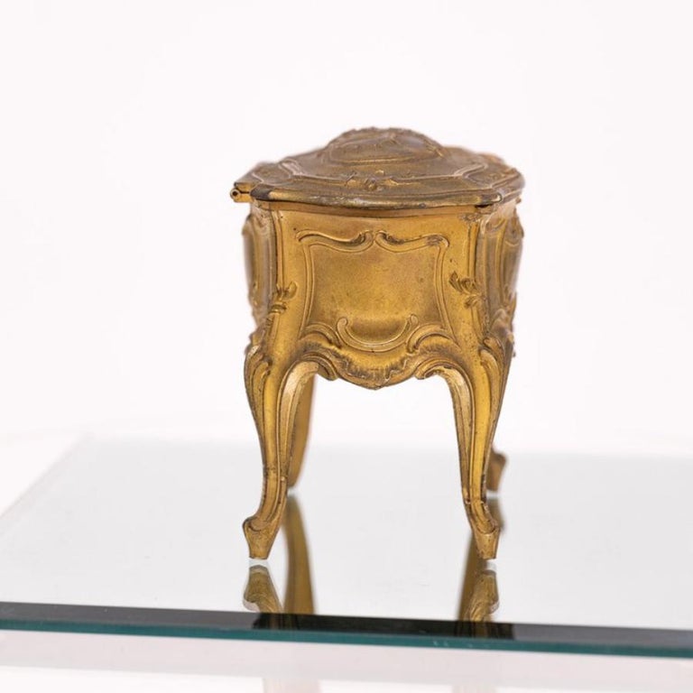 Antique Art Nouveau French Gilded Metal Footed Jewelry Casket For Sale