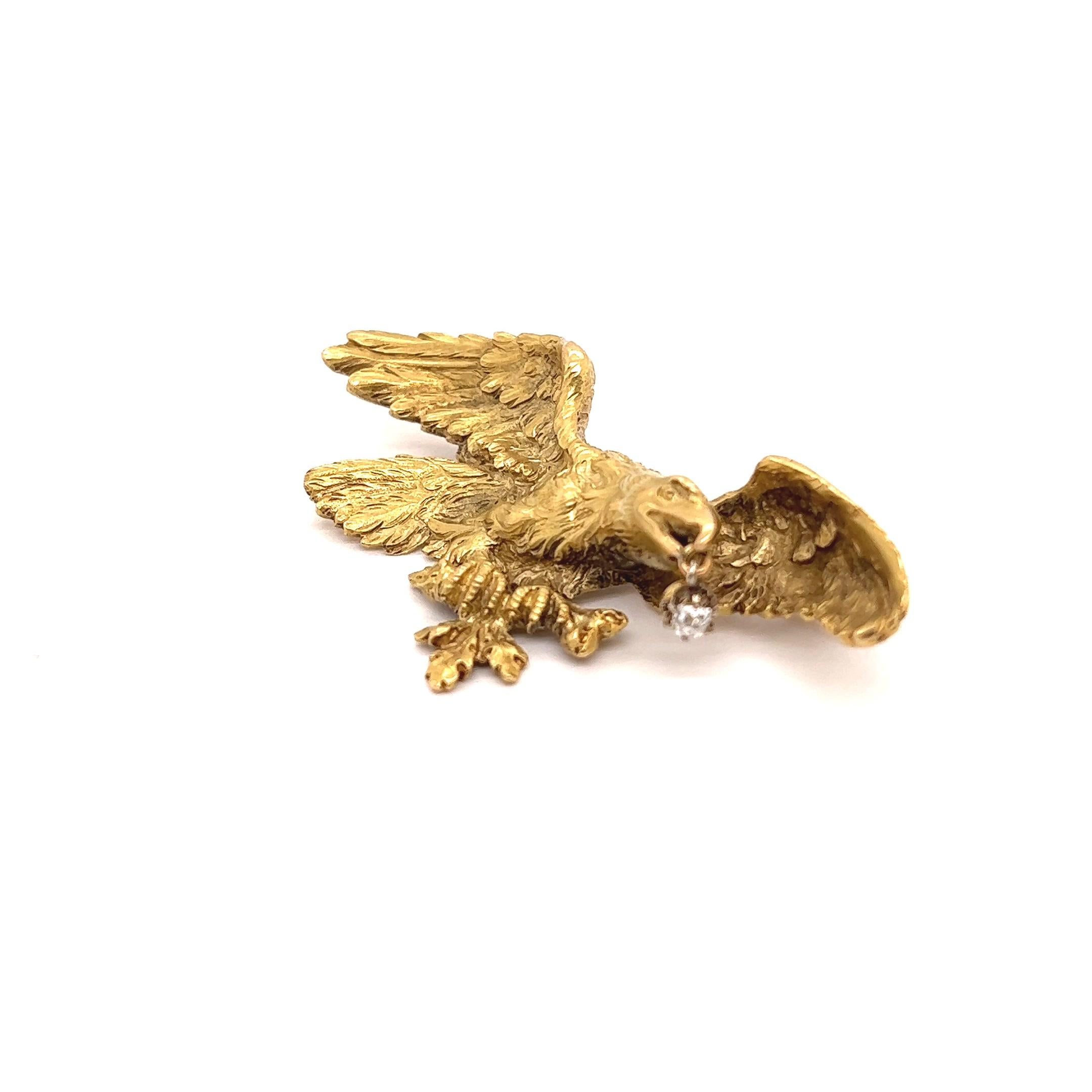 Antique Art Nouveau French Old Mine Cut Diamond 18 Karat Gold Eagle Brooch 1