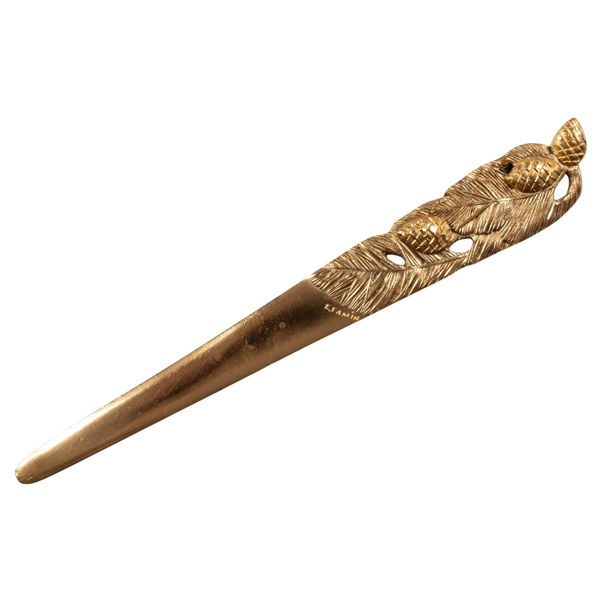 Antique French Art Nouveau Ormolu Gilt Bronze Letter Opener E. Famin