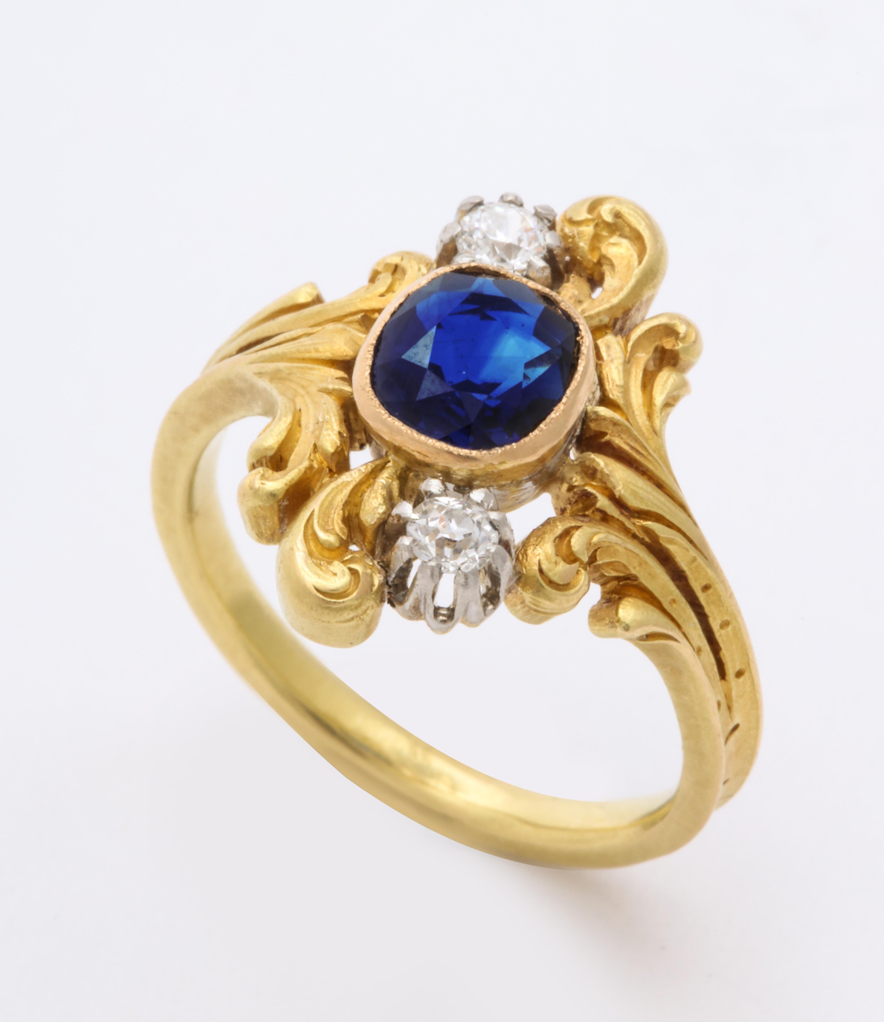 Women's Antique Art Nouveau French Sapphire and Diamond Ring