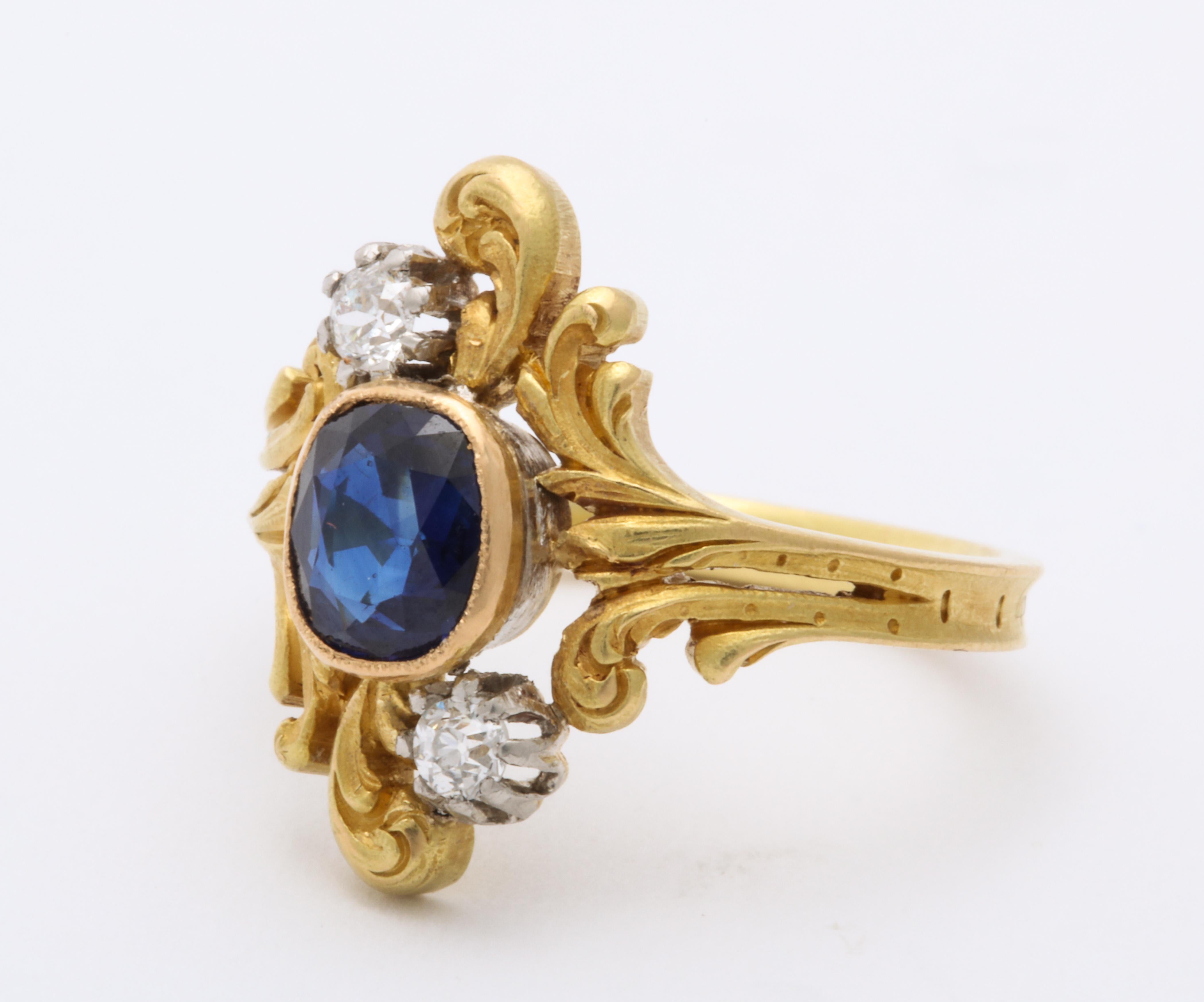 Antique Art Nouveau French Sapphire and Diamond Ring 1
