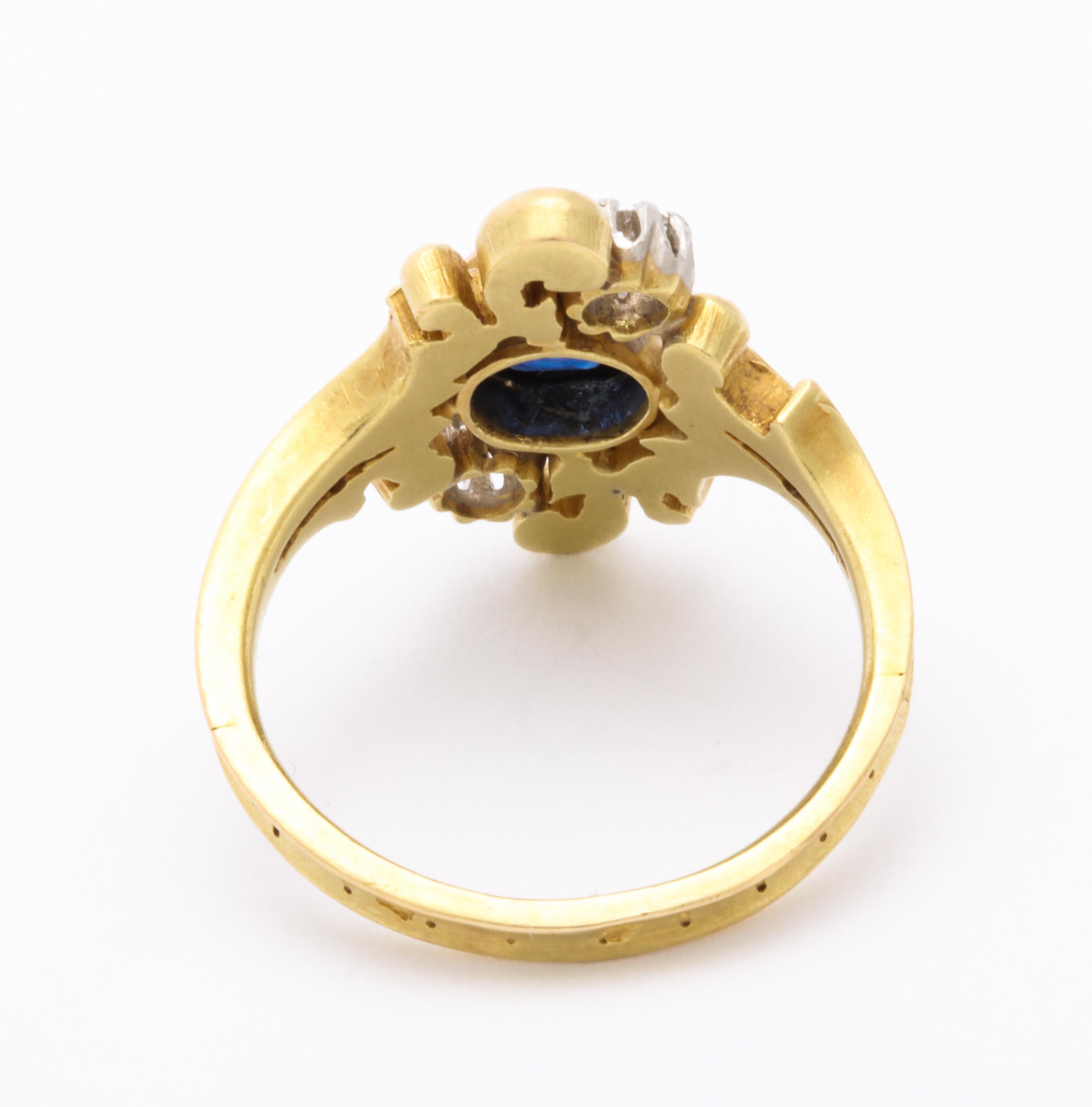 Antique Art Nouveau French Sapphire and Diamond Ring 2