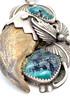 Antique Art Nouveau Georg JensenPendant Necklace Silver Turquoise Horn Leaves