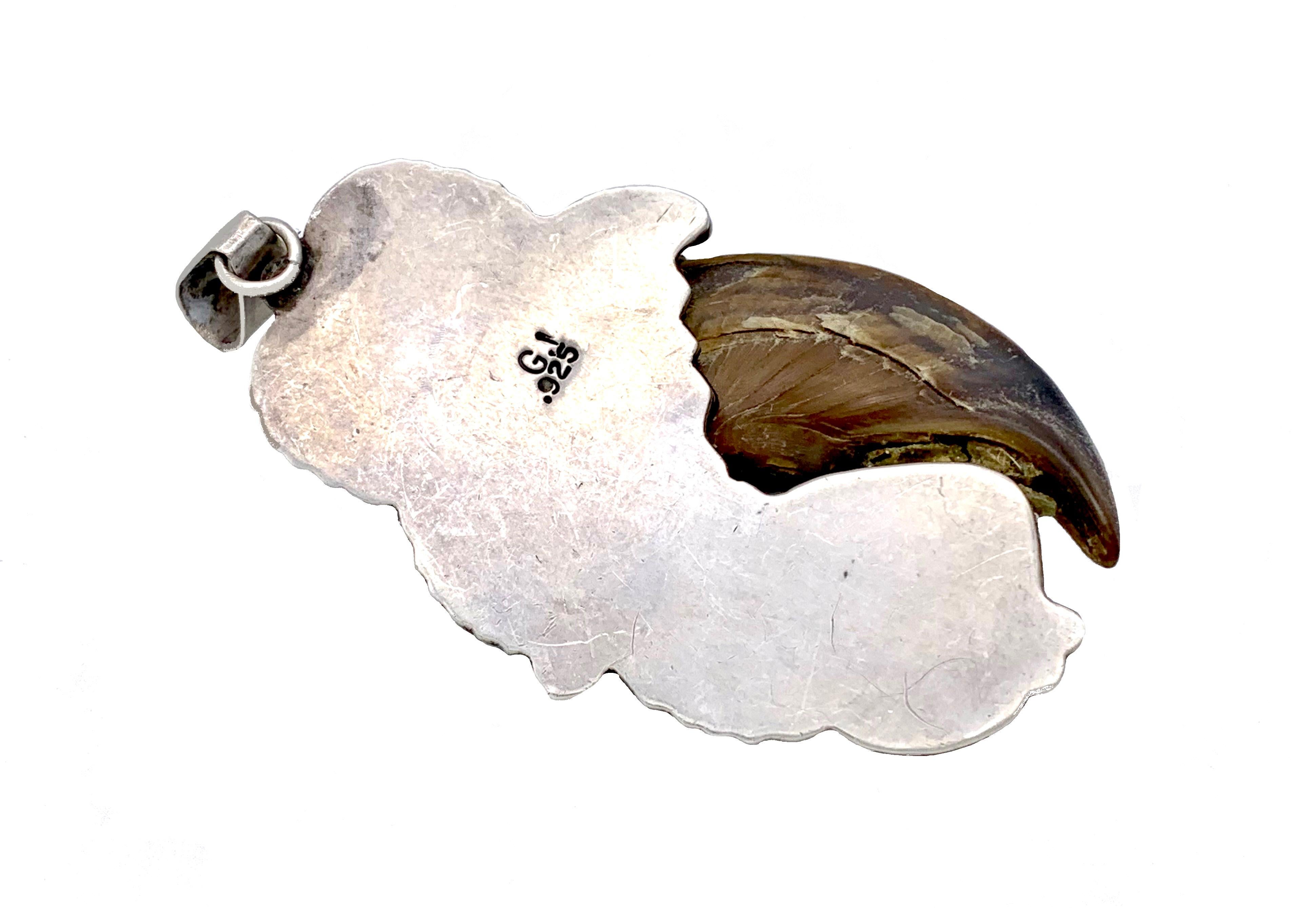 Antiker Jugendstil Georg JensenAnhänger Halskette Silber Türkis Horn Blätter  (Gemischter Schliff) im Angebot