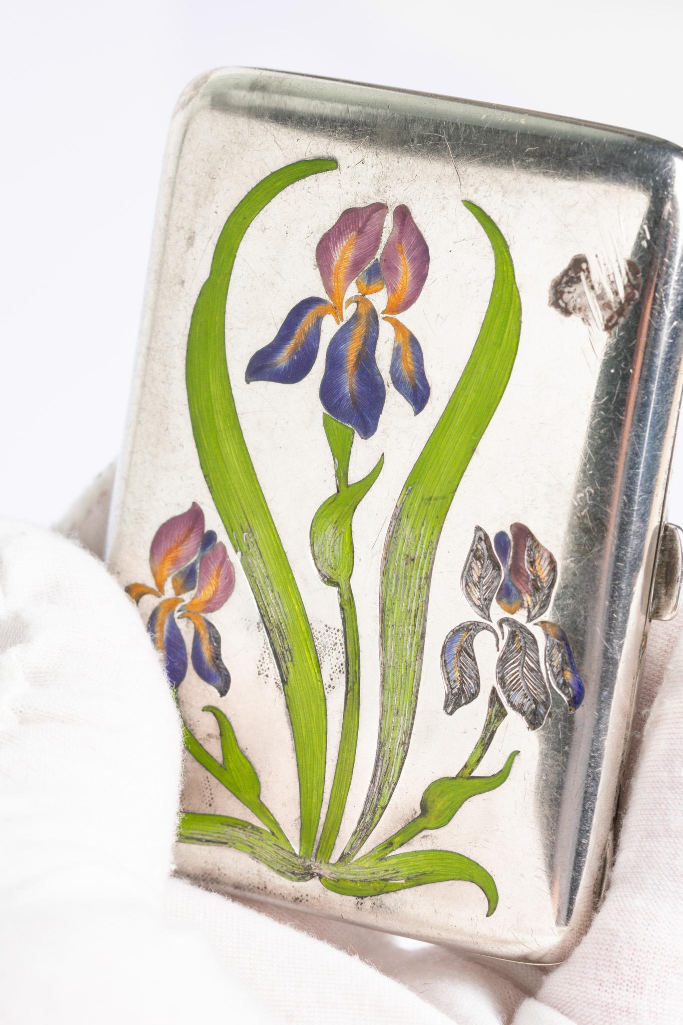 Antique Art Nouveau German Enamel Iris Cigarette Case For Sale 6