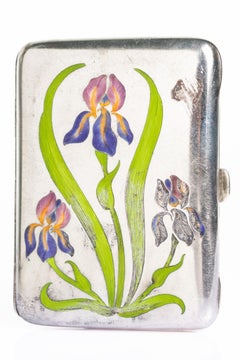 Antique Art Nouveau German Enamel Iris Cigarette Case