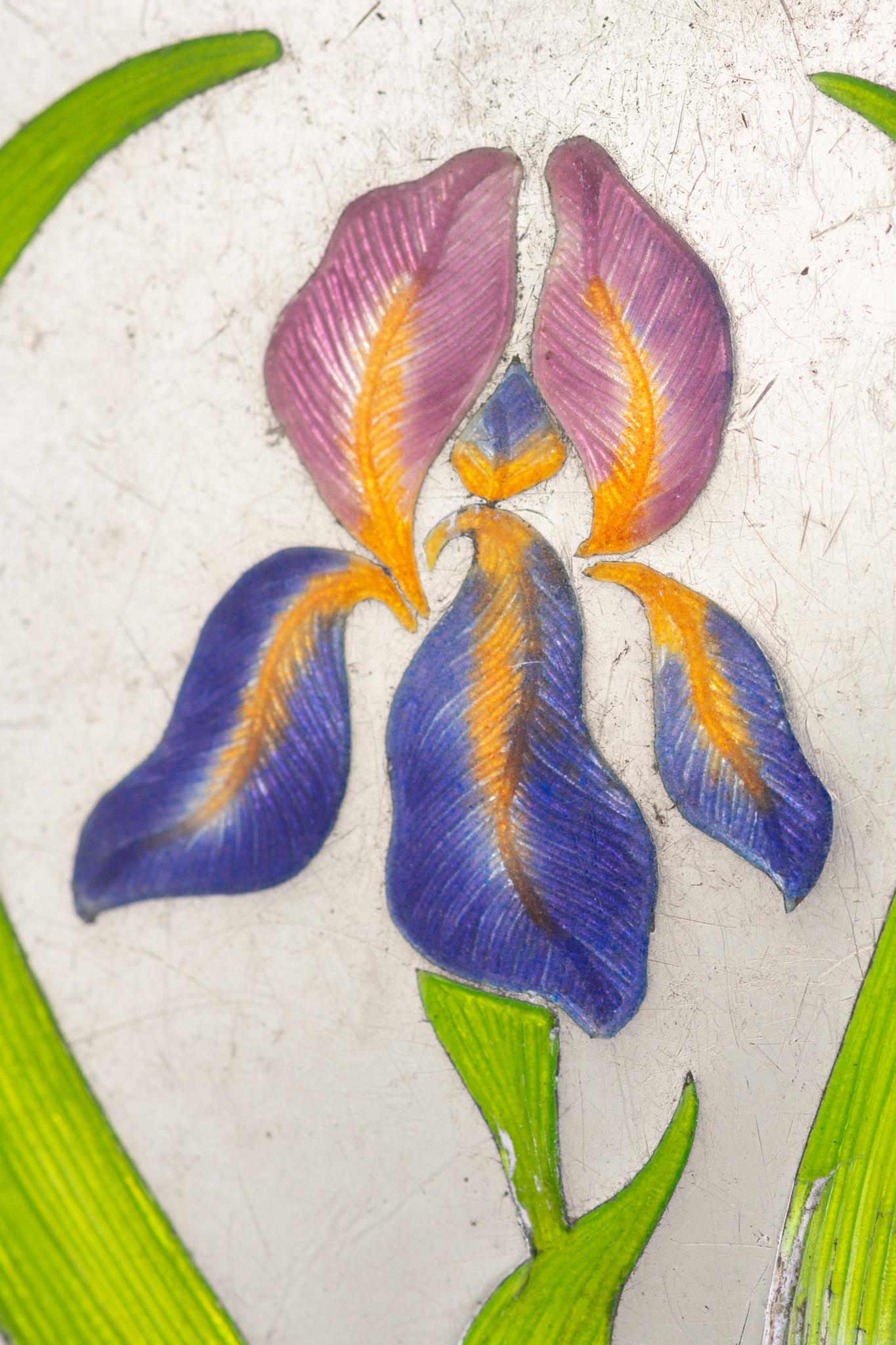 Antique Art Nouveau German Enamel Iris Cigarette Case In Good Condition For Sale In Portland, England