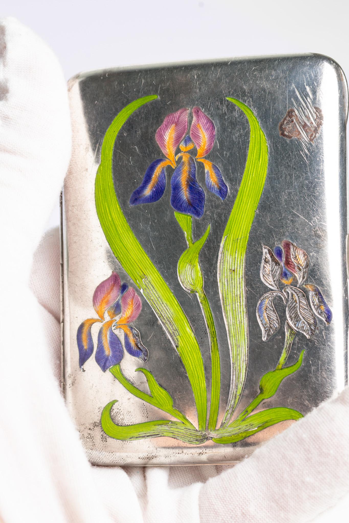 Antique Art Nouveau German Enamel Iris Cigarette Case For Sale 5