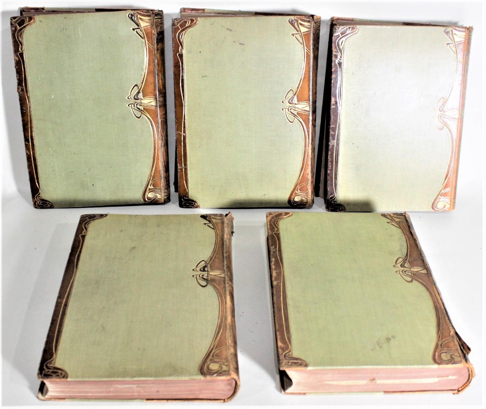 Embossed Antique Art Nouveau German Leather Bound Encyclopedia of Scientific Inquiry Set For Sale