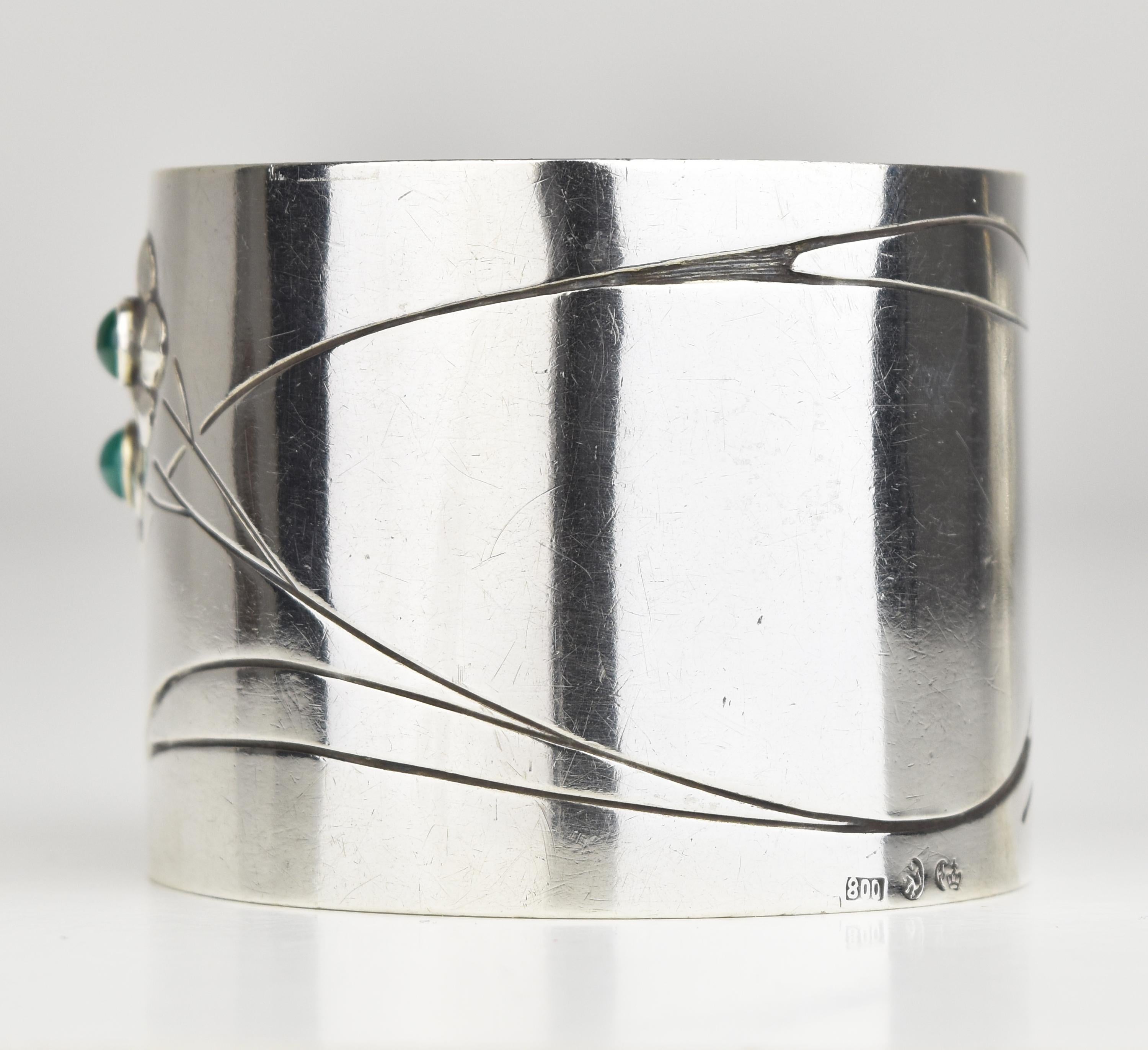 Antique Art Nouveau German Silver Napkin Ring w. Glass Cabochons In Good Condition For Sale In Bad Säckingen, DE