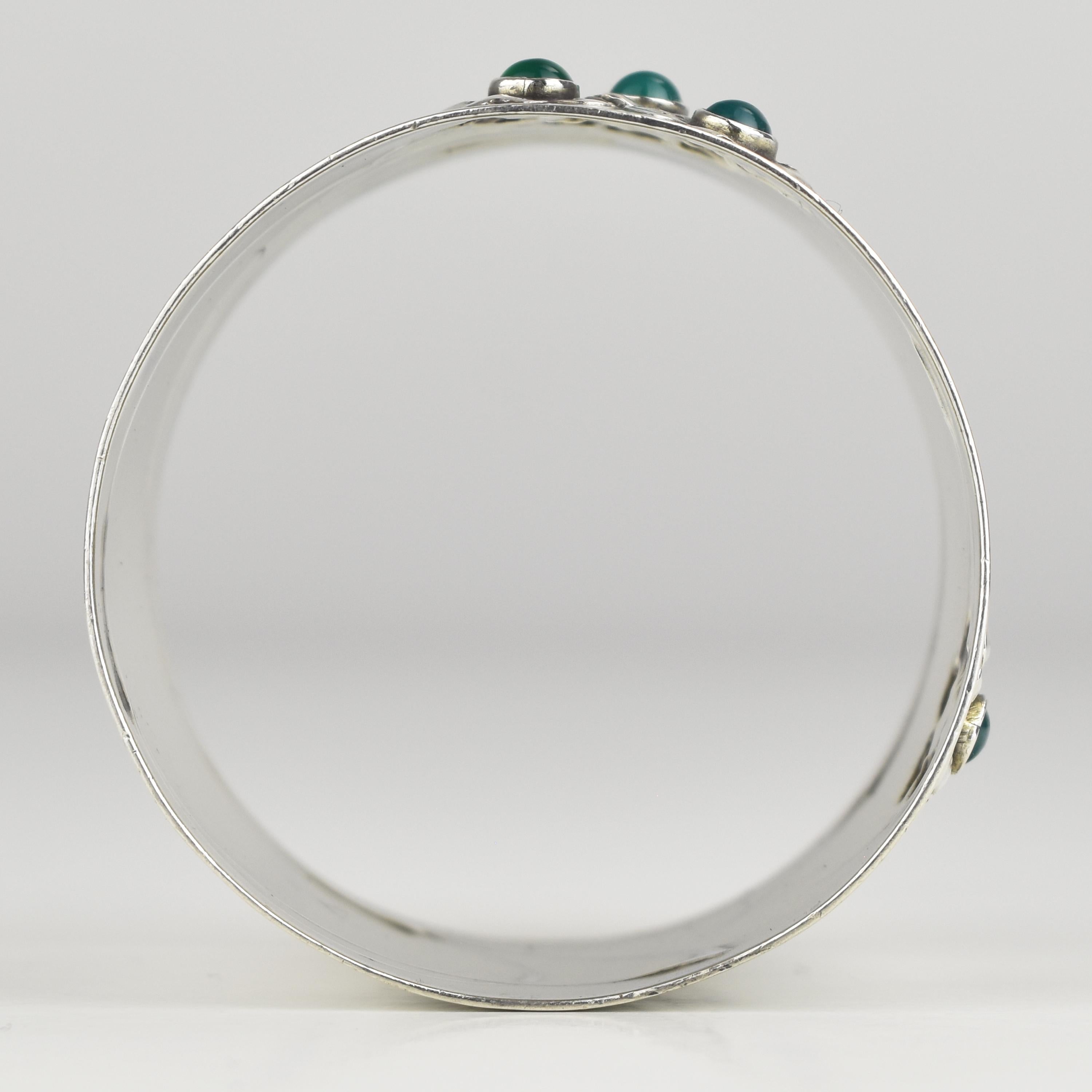 Antique Art Nouveau German Silver Napkin Ring w. Glass Cabochons For Sale 3