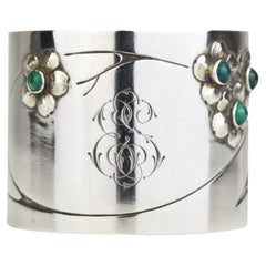 Antique Art Nouveau German Silver Napkin Ring w. Glass Cabochons