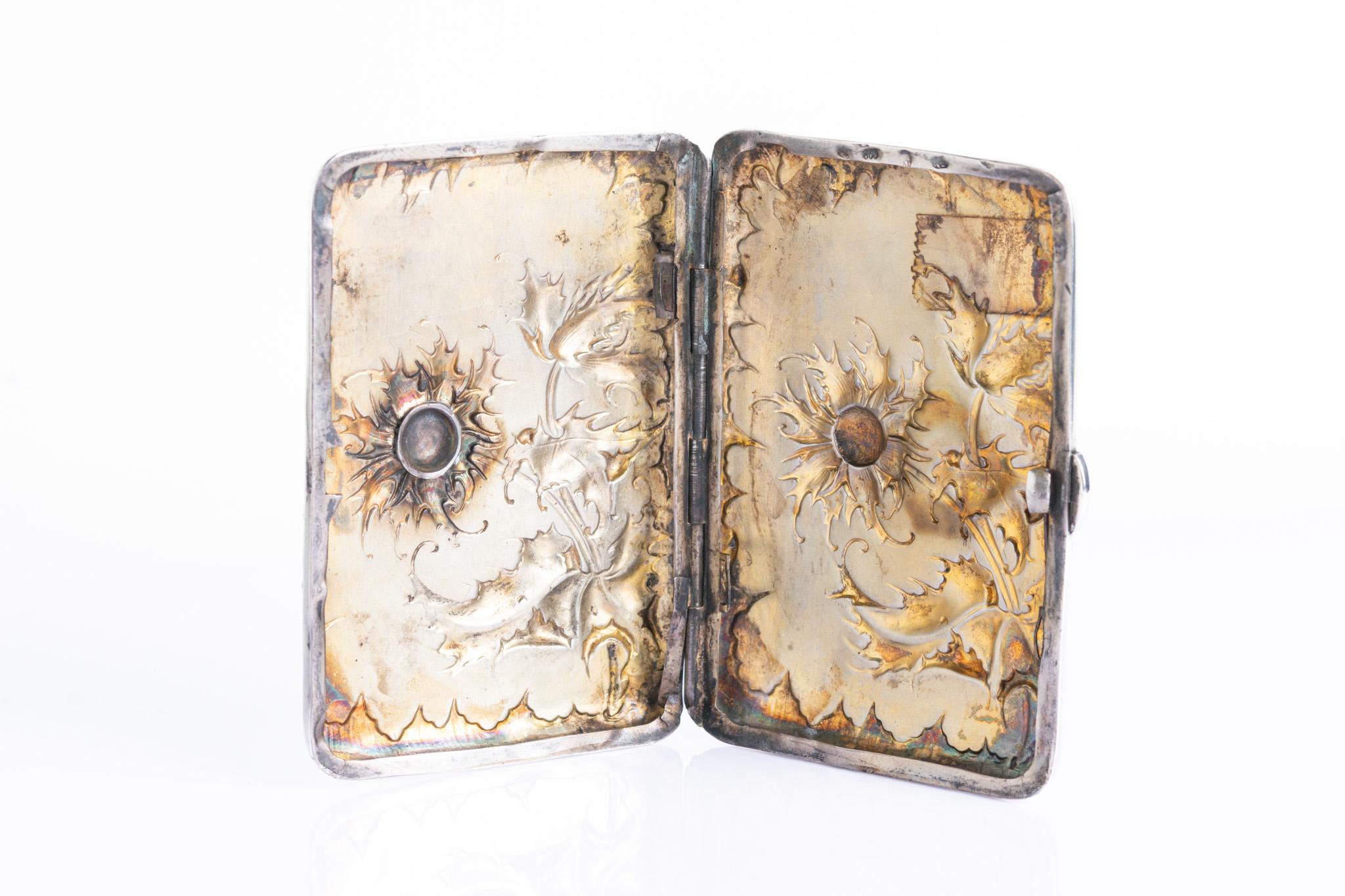Etui à cigarettes ancien Art Nouveau Allemand Tournesol en vente 5