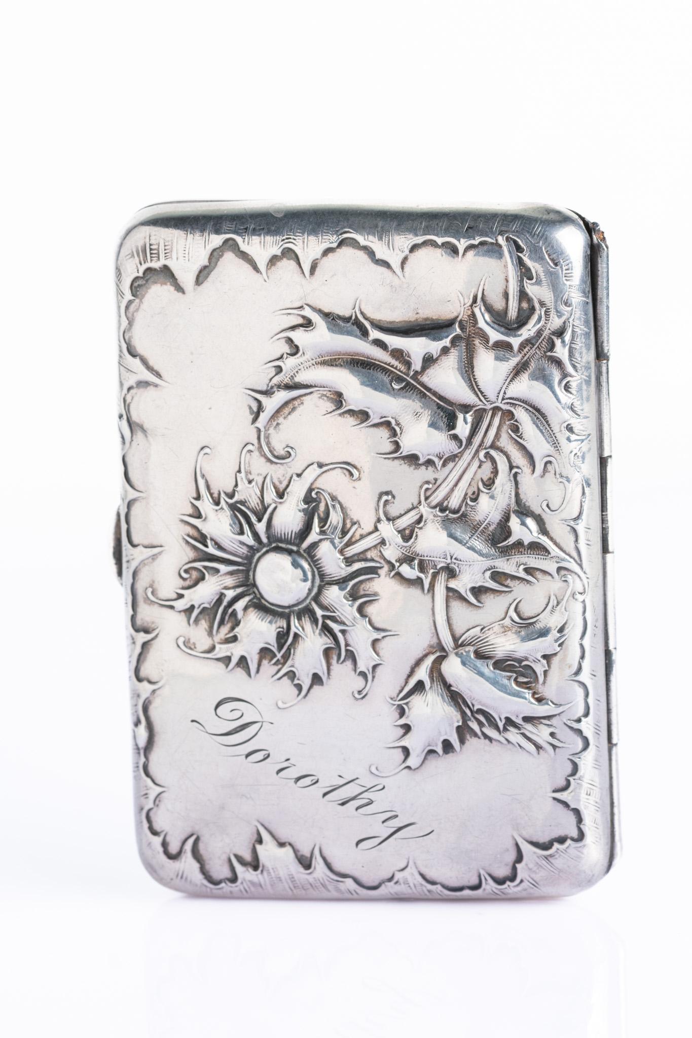 Etui à cigarettes ancien Art Nouveau Allemand Tournesol en vente 2