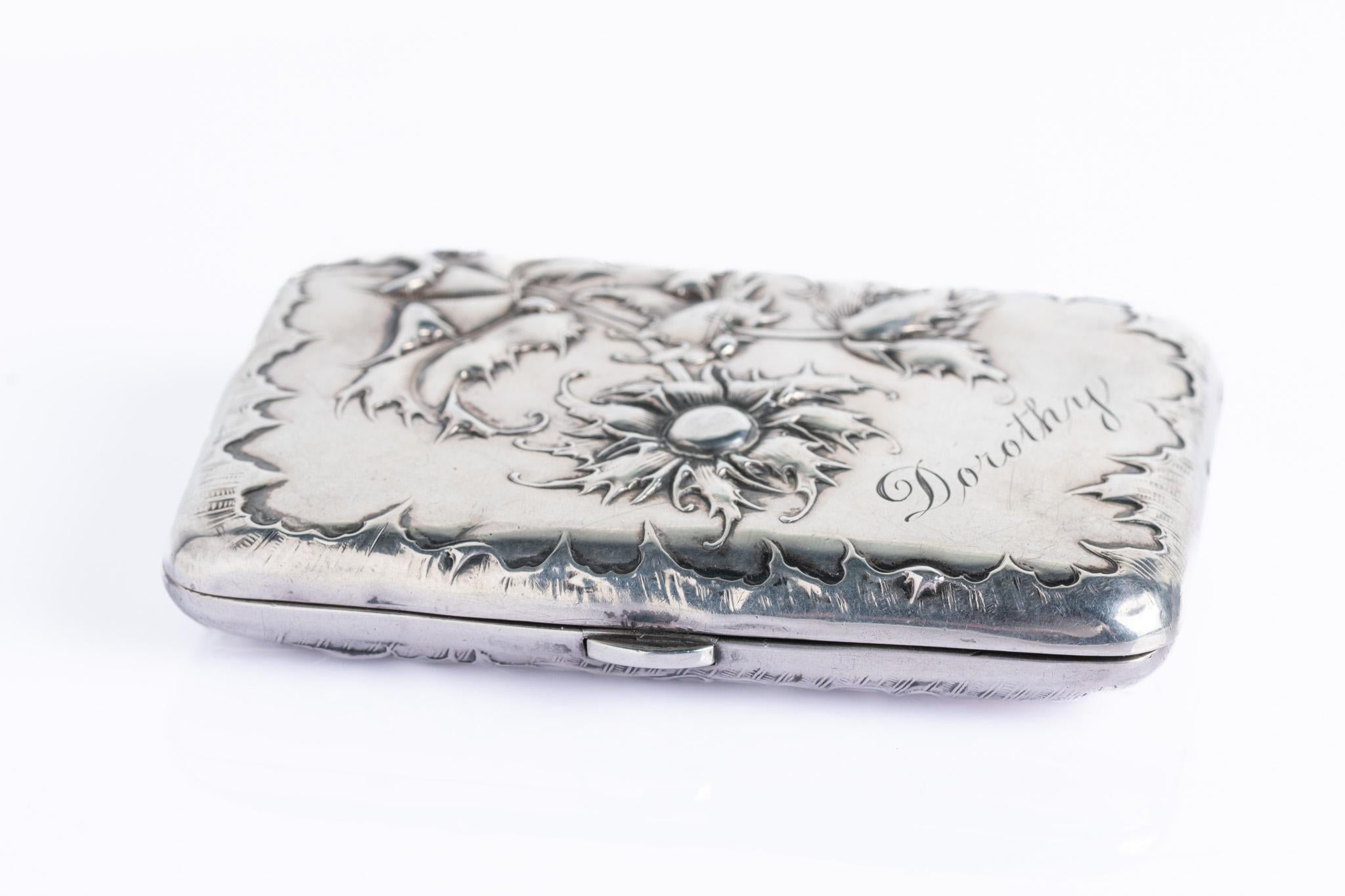 Etui à cigarettes ancien Art Nouveau Allemand Tournesol en vente 3