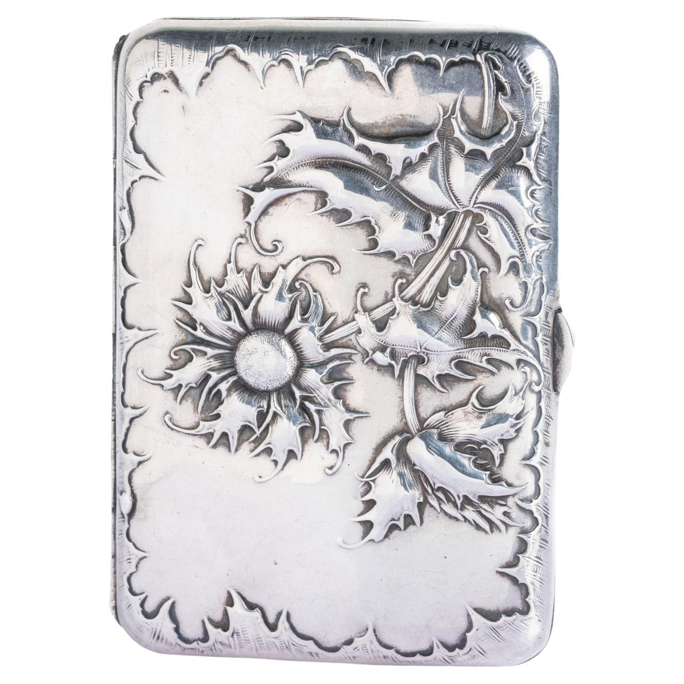 Etui à cigarettes ancien Art Nouveau Allemand Tournesol