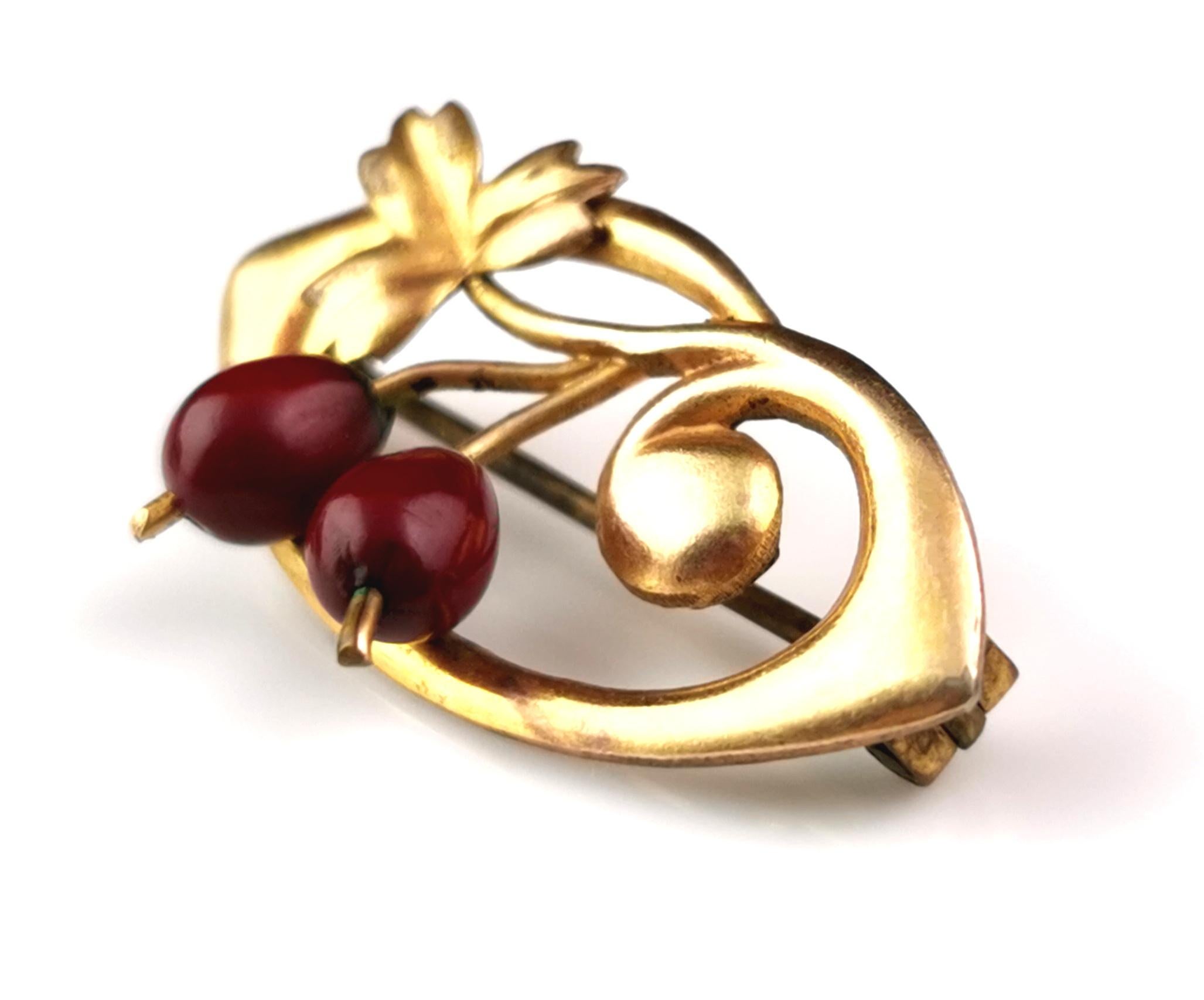 Women's Antique Art Nouveau gilt Berry brooch  For Sale