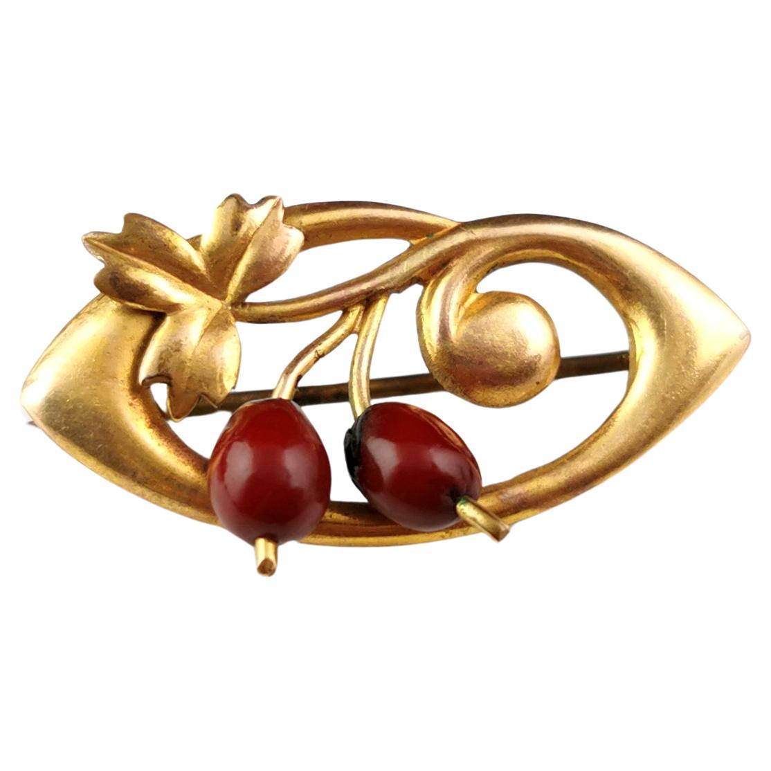 Antique Art Nouveau gilt Berry brooch  For Sale