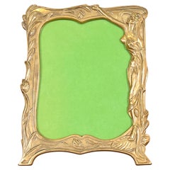 Grand cadre photo ancien Art Nouveau en bronze doré, vers les années 1930