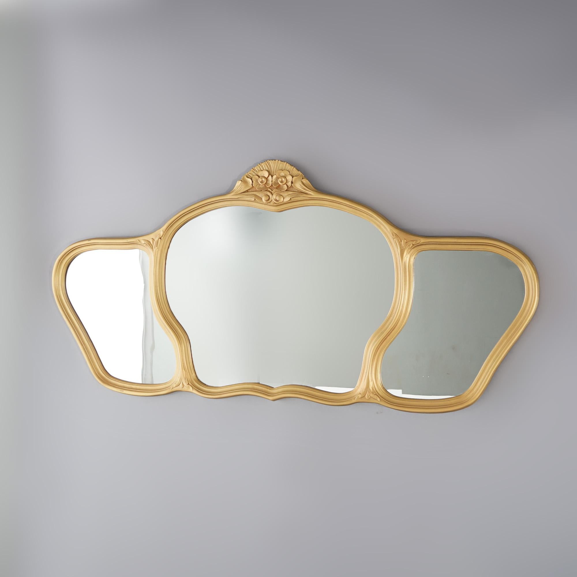 Antique Art Nouveau Giltwood Triptych Mirror Circa 1920 In Good Condition In Big Flats, NY