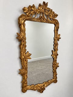 Antique Art Nouveau Giltwood Wall Mirror with Hand Carved Botanical Leaf Frame