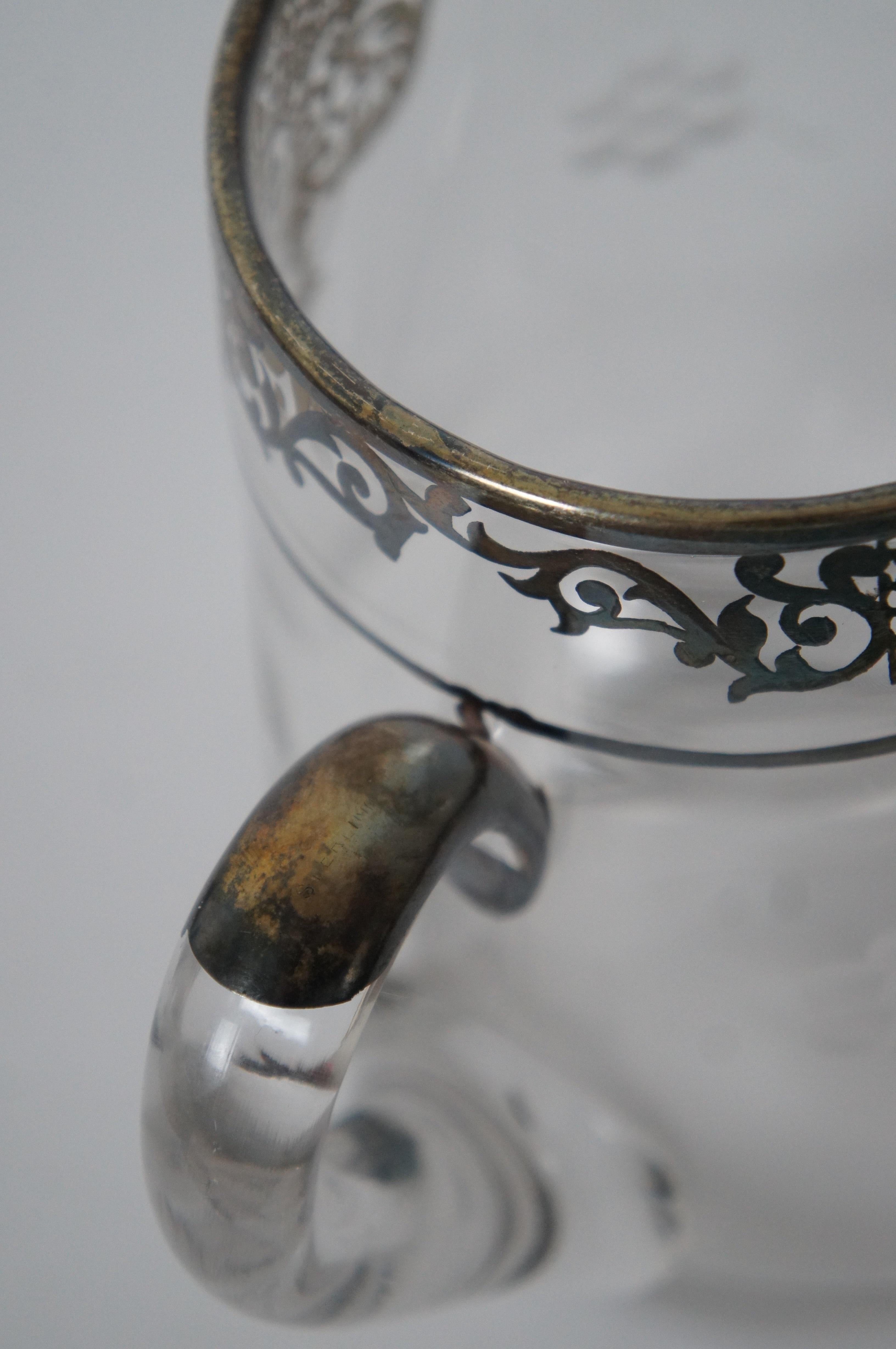 Antigua jarra de agua Art Nouveau de cristal con incrustaciones florales de plata de ley 8 pulgadas en venta 4