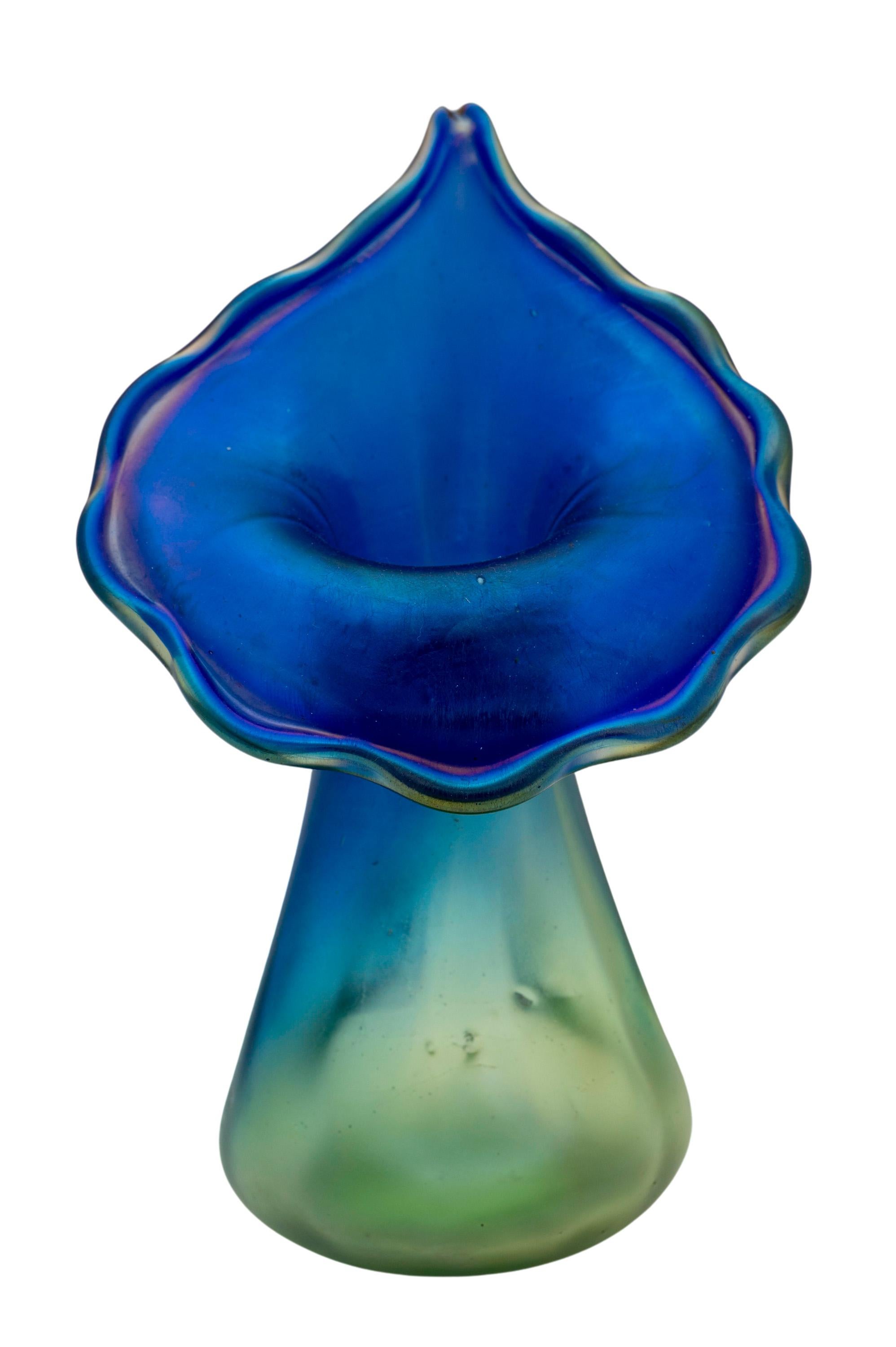 Austrian Antique Art Nouveau Glass Vase Loetz Luna Decoration 1901 Vienna Jugendstil Blue For Sale