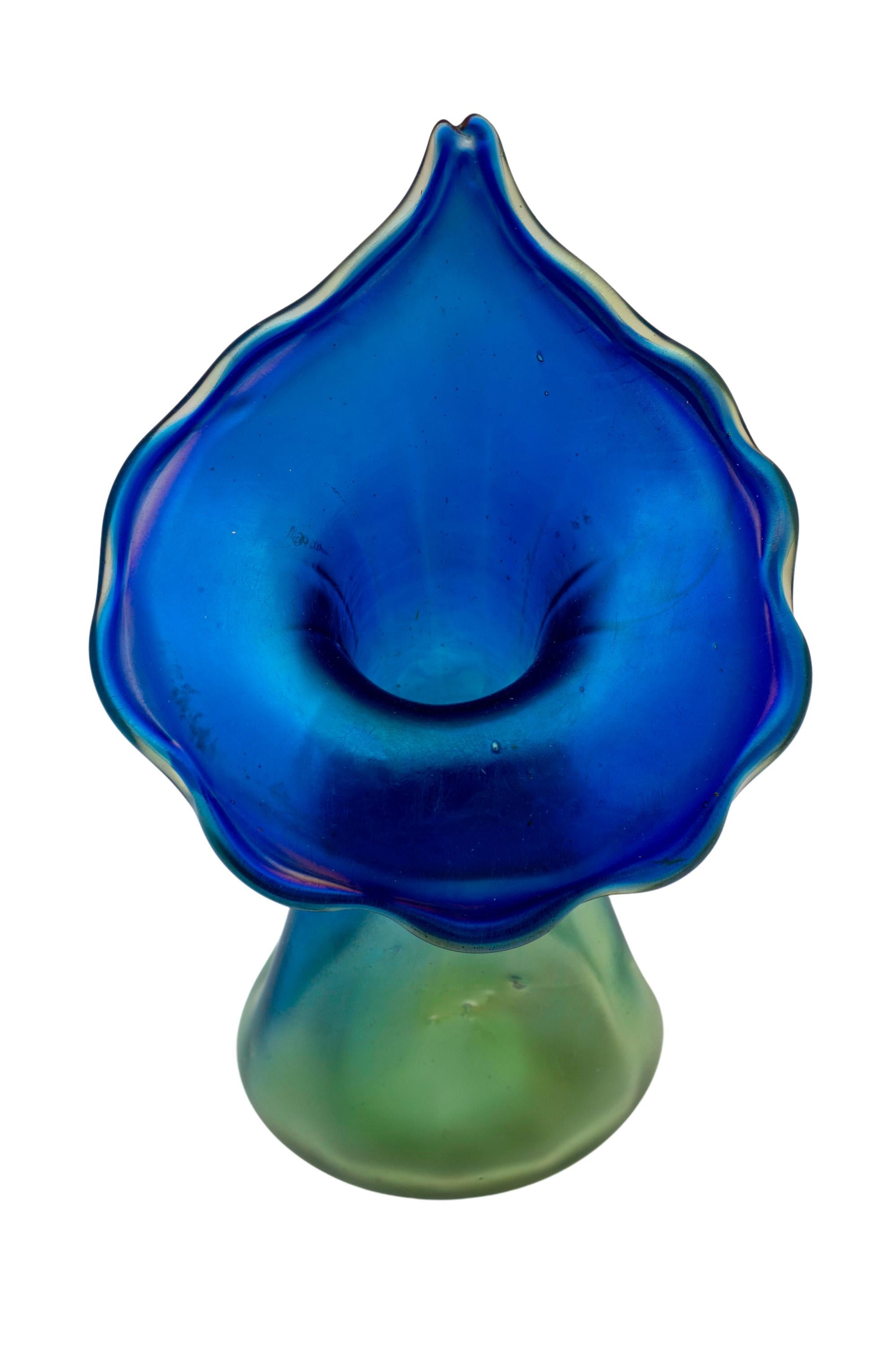 Antique Art Nouveau Glass Vase Loetz Luna Decoration 1901 Vienna Jugendstil Blue For Sale 2
