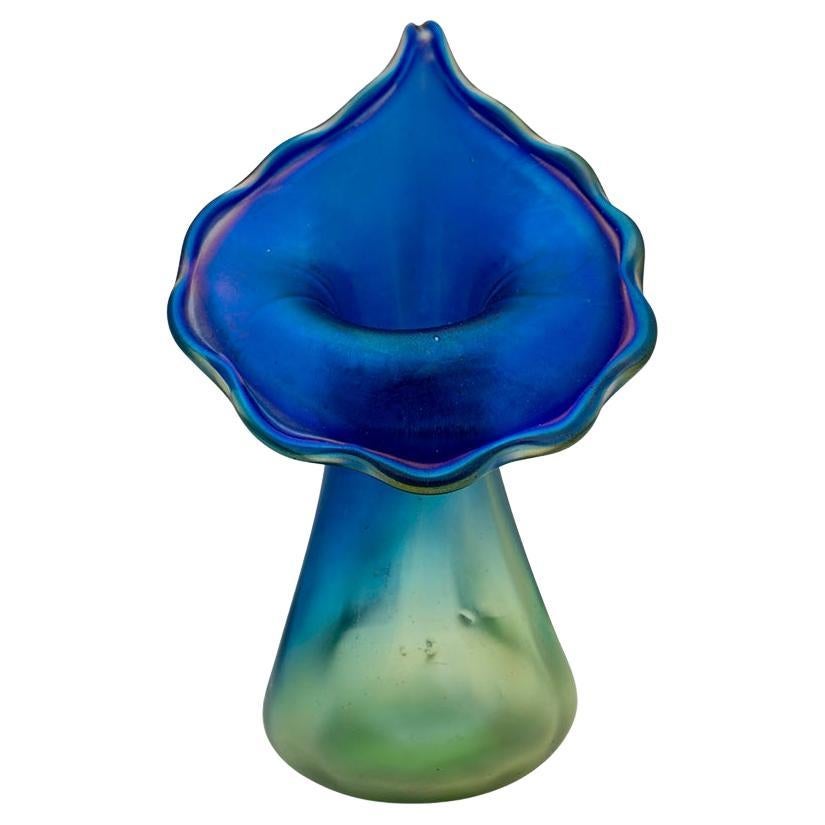 Antique Art Nouveau Glass Vase Loetz Luna Decoration 1901 Vienna Jugendstil Blue For Sale