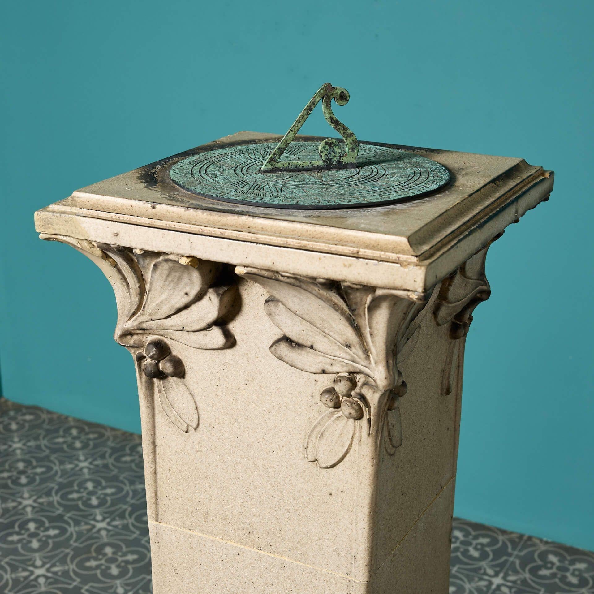 English Antique Art Nouveau Glazed Stoneware Sundial For Sale