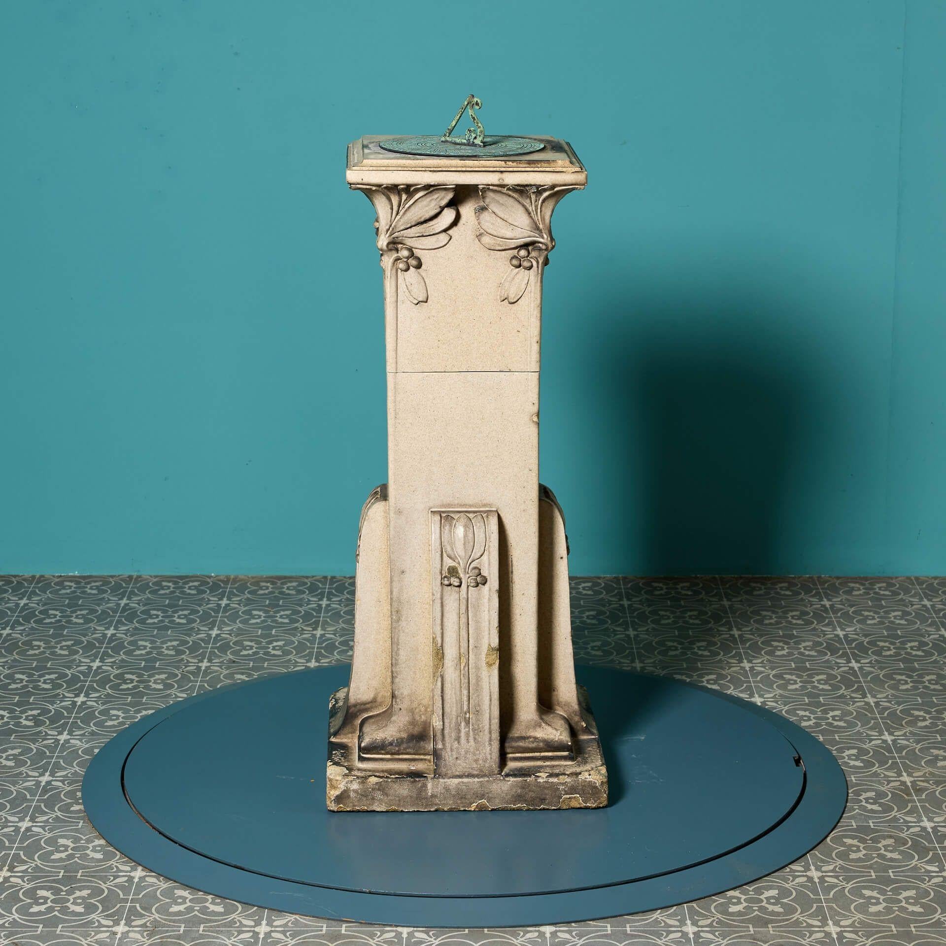 Antique Art Nouveau Glazed Stoneware Sundial For Sale 4