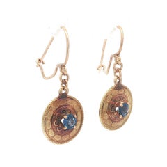 Antique Art Nouveau Gold 0.70ctw Round Sapphire Detailed Drop Dangle Earrings