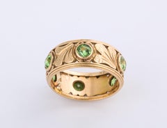 Antique Art Nouveau Gold and Demantoid Ring with Ginko Leaves