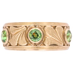 Antique Art Nouveau Gold and Demantoid Ring with Ginko Leaves