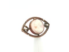 Antique Art Nouveau Gold Cameo Portrait Seed Pearl Filigree Pin Brooch