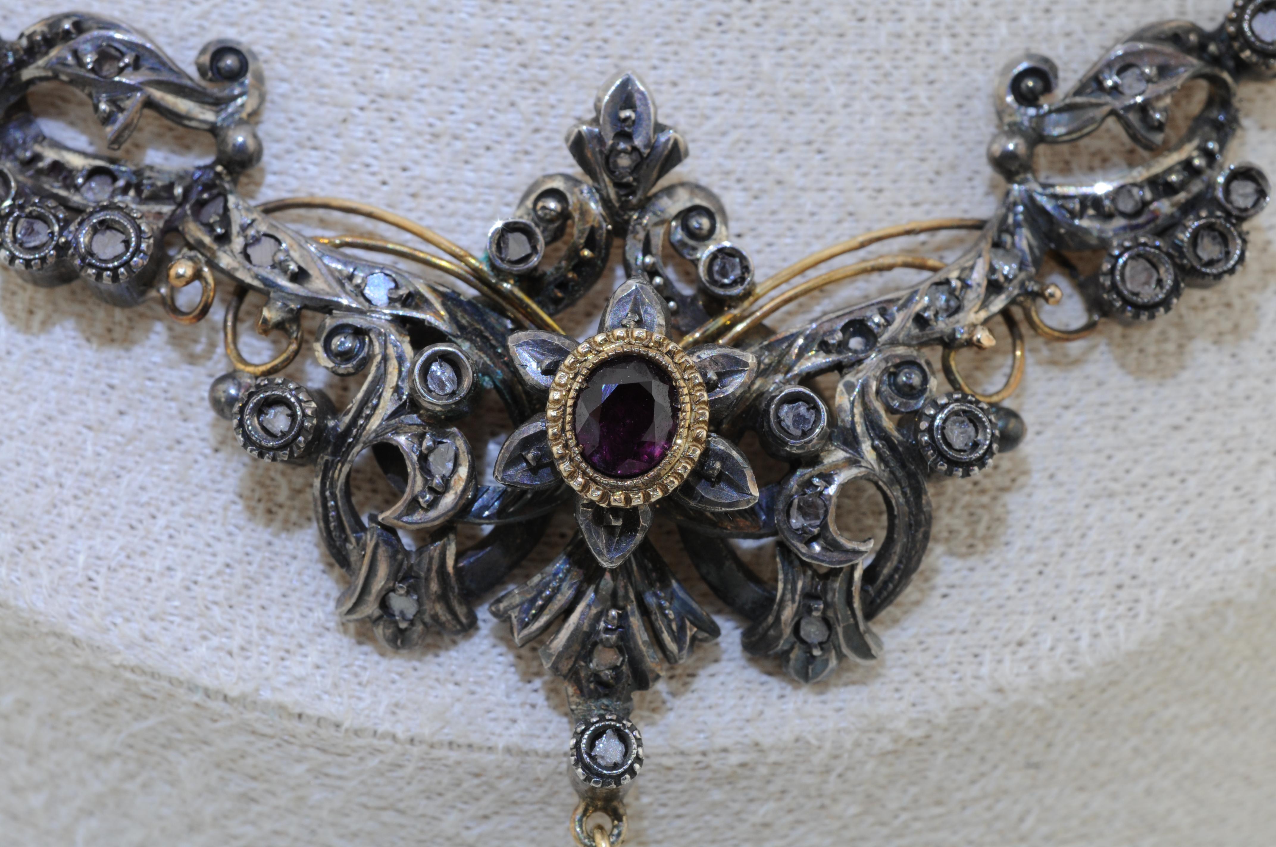 Antike Jugendstil-Goldkette aus Gold mit Rubin-Diamant und Perle im Angebot 7