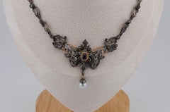 Antique art nouveau gold chain with ruby diamond and pearl