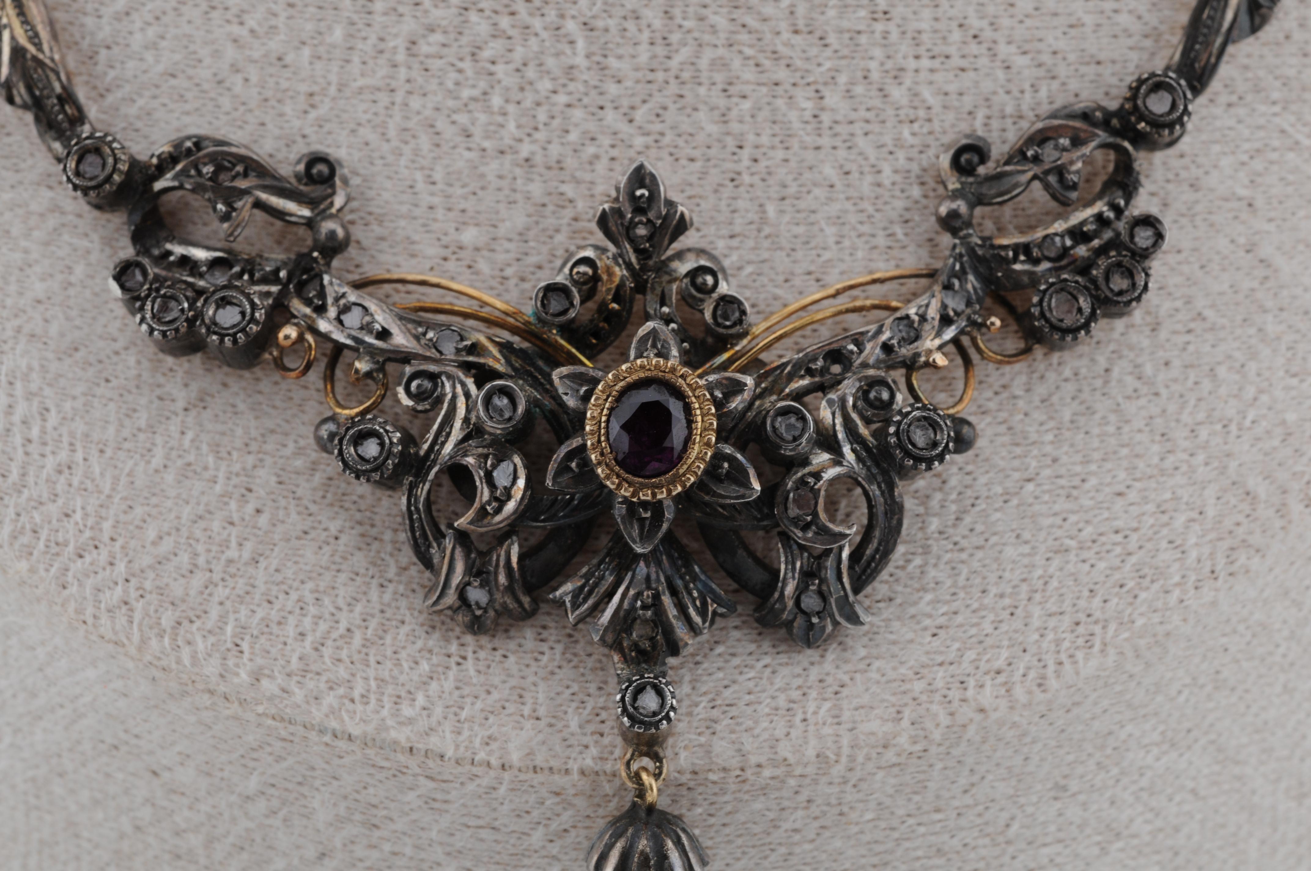 Antike Jugendstil-Goldkette aus Gold mit Rubin-Diamant und Perle für Damen oder Herren im Angebot