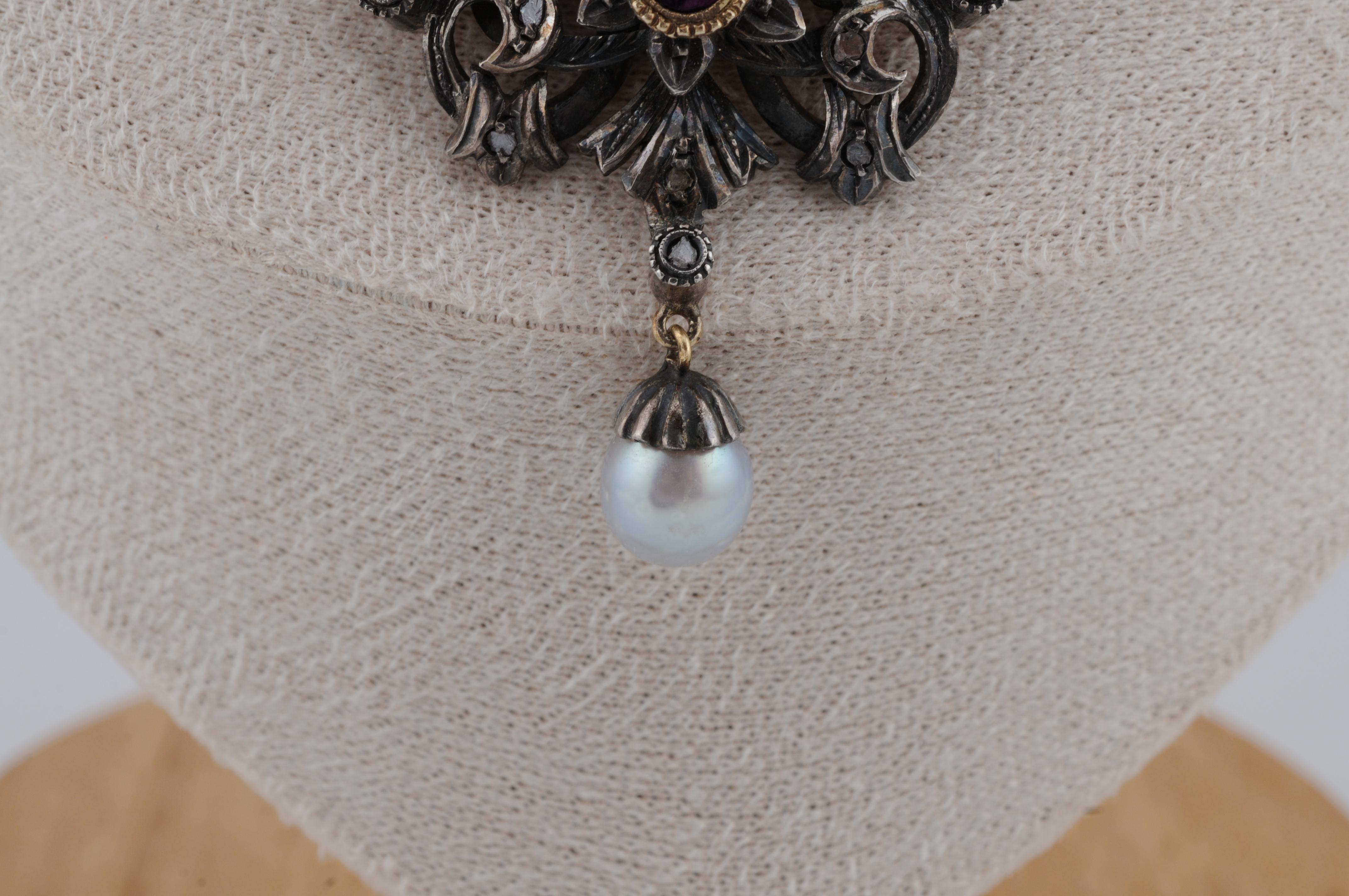 Antike Jugendstil-Goldkette aus Gold mit Rubin-Diamant und Perle im Angebot 1
