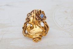 Antique Art Nouveau Gold Figural Sapphire Woman Face Ring
