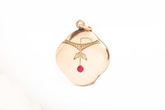 Art Nouveau Gold Plated Engraved Pendant With A Ruby