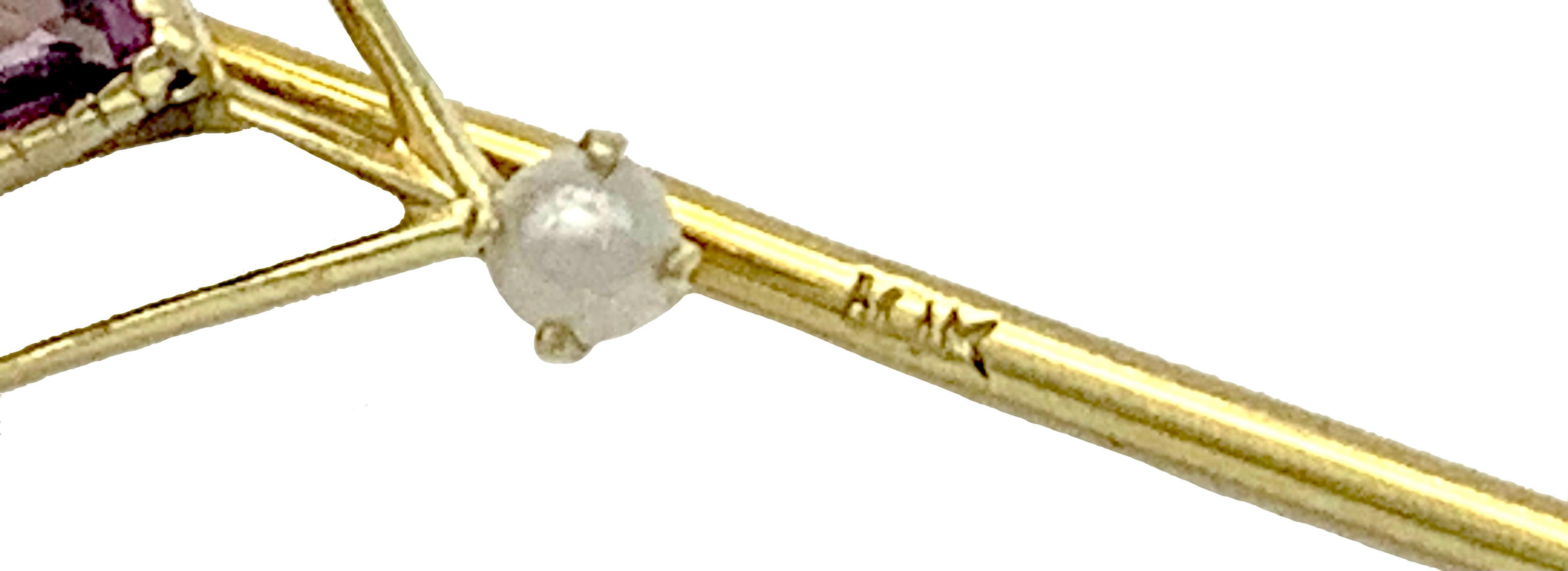 Antique Art Nouveau Gold Stickpin Tie Pin Square Cut Amethyst Pearl In Good Condition For Sale In Munich, Bavaria