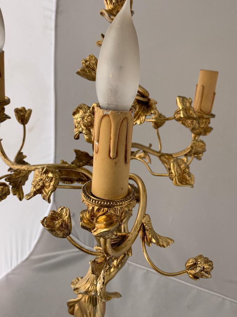 Lampe de table ancienne Art Nouveau en bronze doré en vente 4