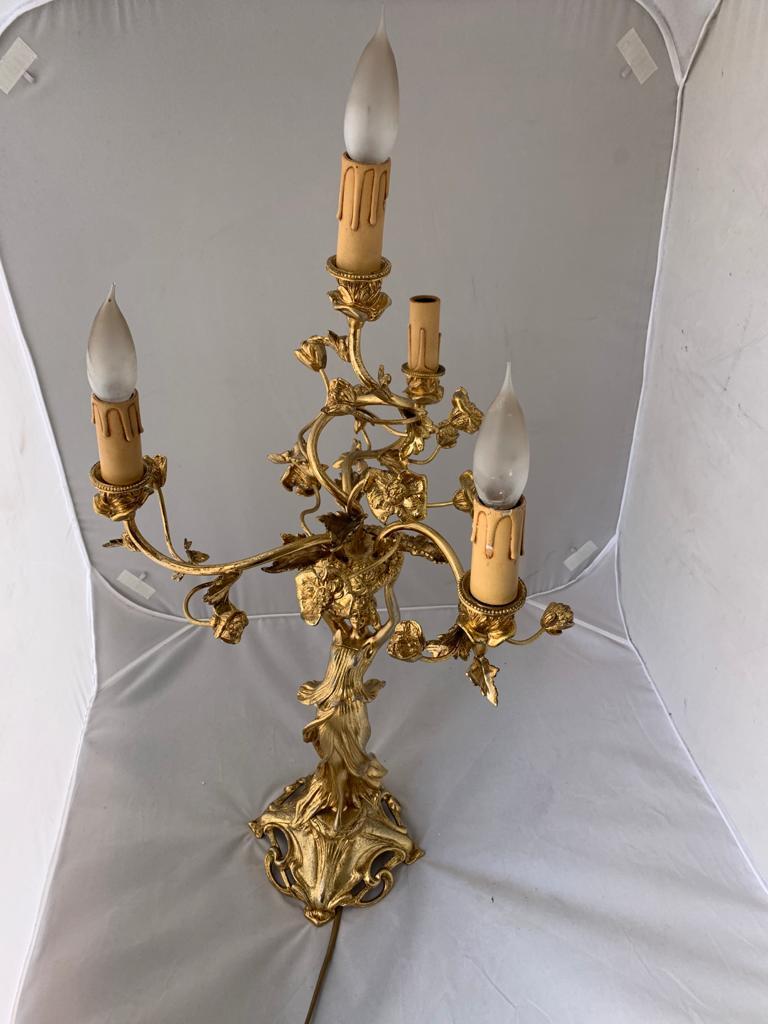 Antique Art Nouveau Golden Bronze Table Lamp For Sale 1