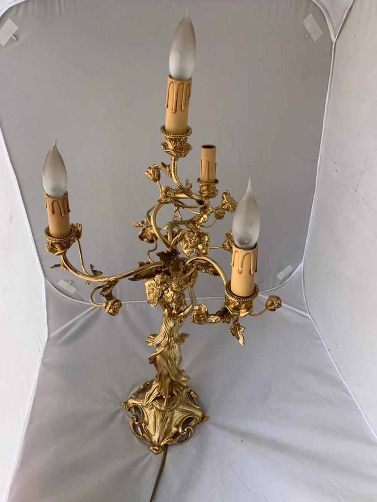 Début du 20ème siècle Lampe de table ancienne Art Nouveau en bronze doré en vente
