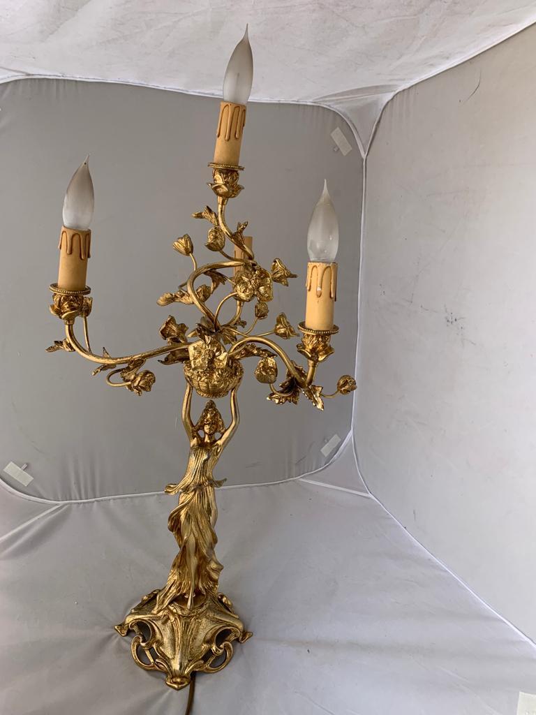 Antique Art Nouveau Golden Bronze Table Lamp For Sale 2