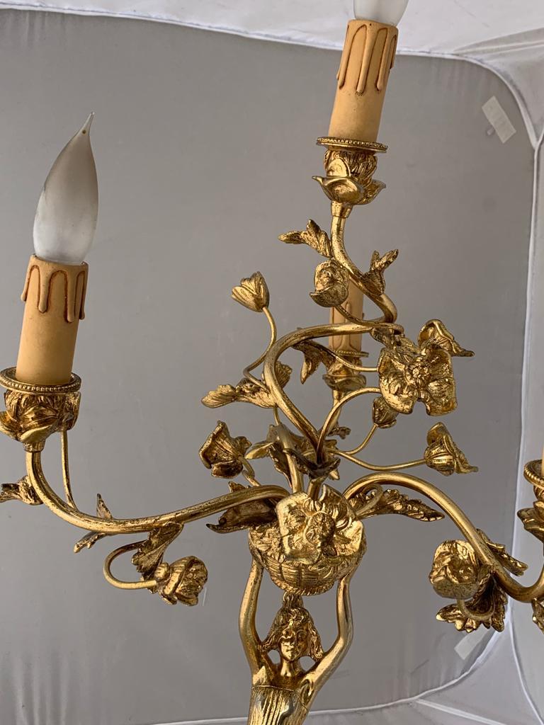 Antique Art Nouveau Golden Bronze Table Lamp For Sale 3