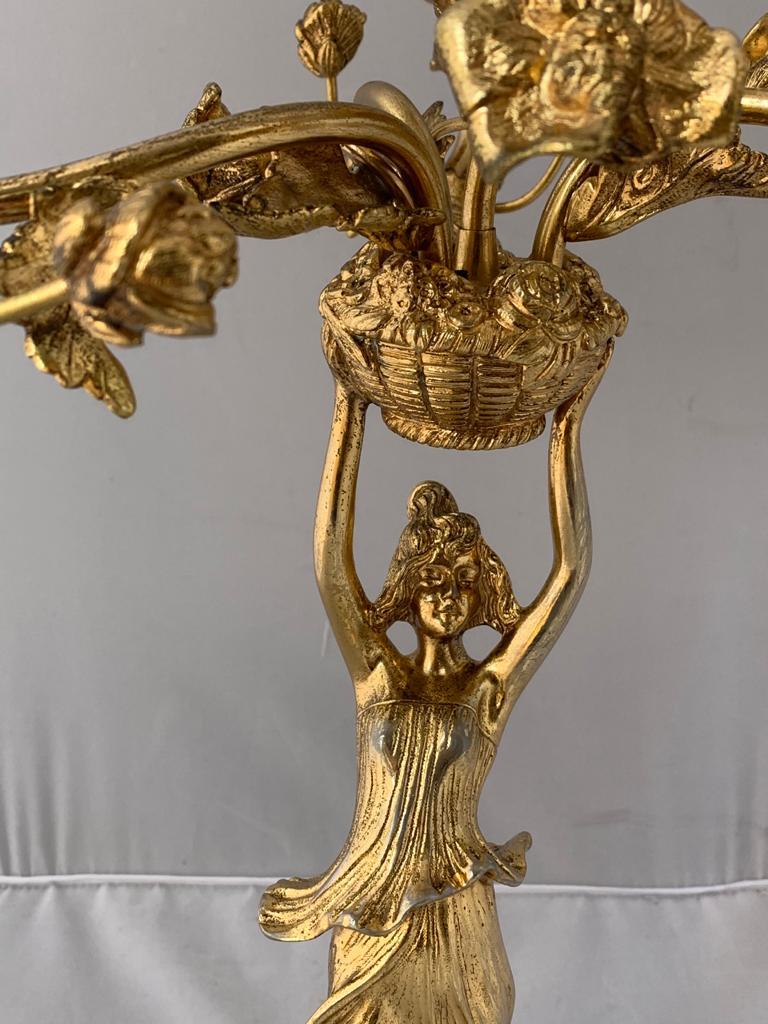 Antique Art Nouveau Golden Bronze Table Lamp For Sale 4